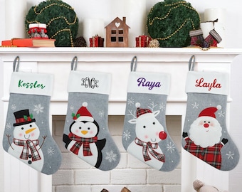 Personalized Felt Christmas Stocking: Embroidered Applique, Monogrammed Holiday Decor
