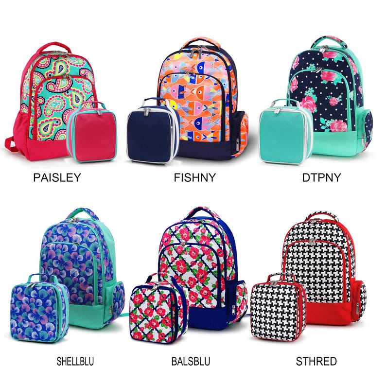 Monogram Backpack and Lunch Bag Set: Personalized School Bookbag - Etsy
