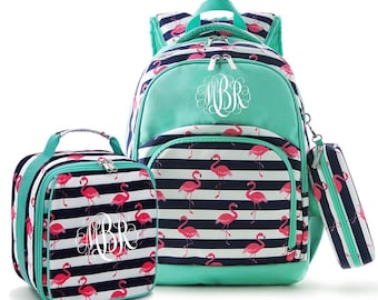 flamingo backpack and lunchbox