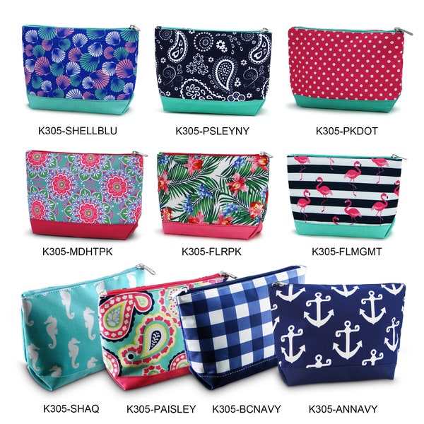 Personalized Portable Cosmetic Bag, Coin purse, Make Up Bag, Flamingo, Buffalo check, Anchor, Paisley, Shell