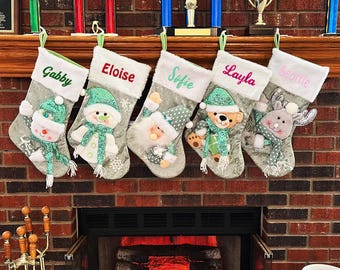 Personalized Embroidered Christmas Stocking: Velvet or Burlap, 3D Holiday Decor