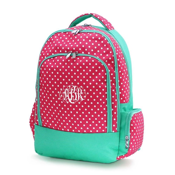 Monogram Backpack Lunch Box Pencil Case Hotpink Dots Poka