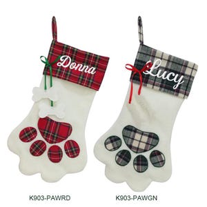 Personalized Christmas Stockings, Custom Christmas Paw Stocking, Embroidered Stockings, Dog Stockings, Pet Stockings, Family Stocking
