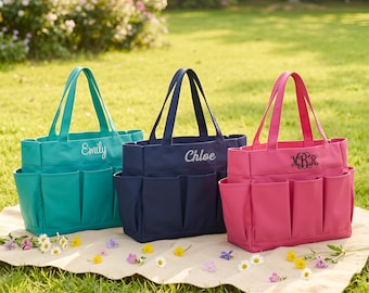 Personalized Utility Tote Bag, Monogrammed Organizer with Pockets, Custom Storage Caddy for Garden, Craft & Gifts