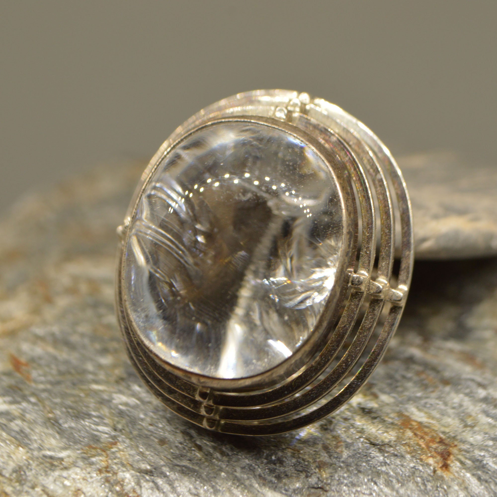 Clear Quartz Crystal Silver Ring 10 Rare faceted large hand Etsy