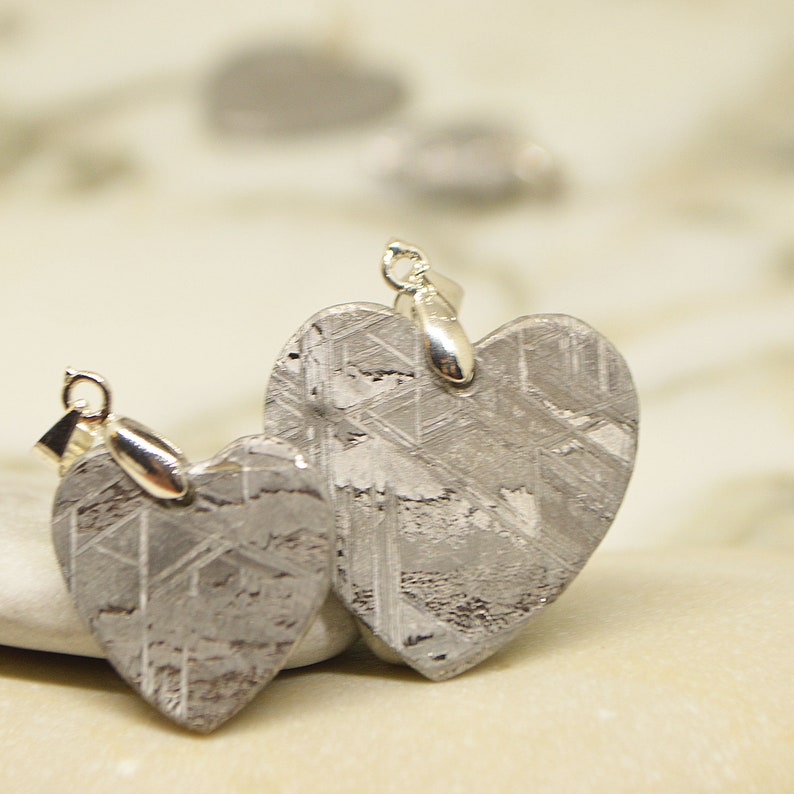 Engagement gift Set of 2 Meteorite heart pendant for him and for her engagement set gifts pendantiron meteoriteanniversary giftpromice