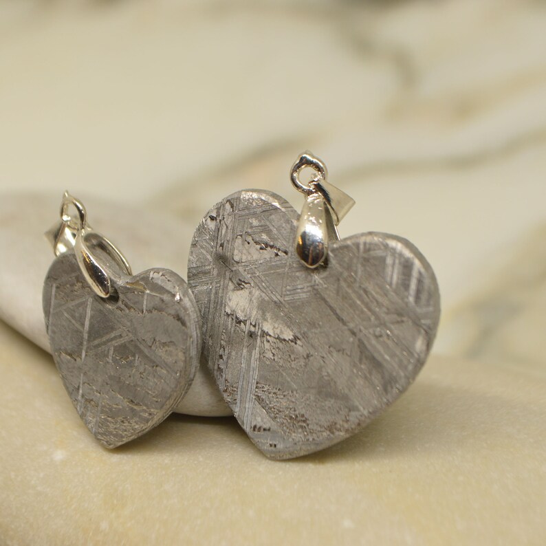 Engagement gift Set of 2 Meteorite heart pendant for him and for her engagement set gifts pendantiron meteoriteanniversary giftpromice