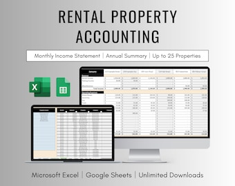 Rental Property Accounting Spreadsheet for Excel and Google Sheets, Rental Property Income Statement, Rental Income and Expense Tracker