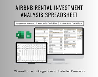 AirBnB Investment Analysis Spreadsheet for Excel and Google Sheets , AirBnB Rental Property Pro Forma , AirBnB Rental Income Calculator
