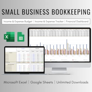 Small Business Accounting and Bookkeeping Spreadsheet for Excel and Google Sheets, Business Income and Expense Tracker, 1099 Bookkeeping