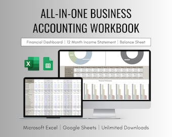 All-in-One Business Accounting Spreadsheet for Excel and Google Sheets | Balance Sheet, Profit and Loss, Cash Flow, and Bookkeeping Template