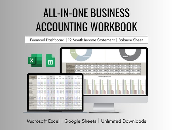 All In One Business Accounting Spreadsheet for Excel & Google Sheets , Small Business Bookkeeping Spreadsheet , Business Accounting Workbook