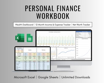 Arkusz kalkulacyjny do finansów osobistych dla programów Excel i Arkuszy Google, miesięczny i roczny arkusz kalkulacyjny do śledzenia dochodów i wydatków osobistych