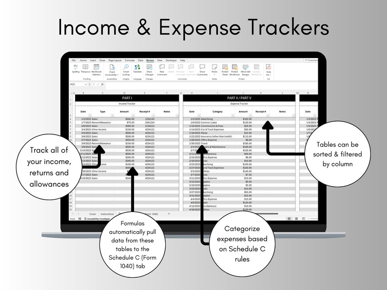 Schedule C Form 1040 Bookkeeping Spreadsheet For Excel And Google 