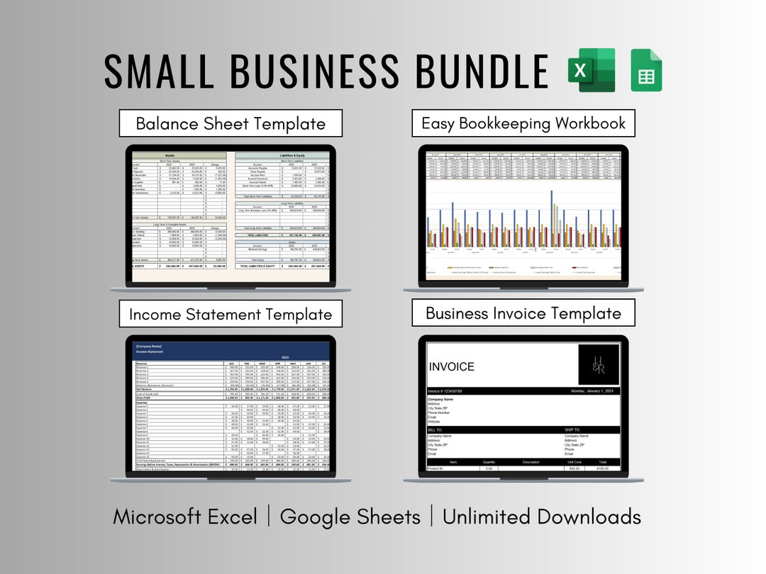 Small Business Spreadsheet Template Bundle for Excel and Google Sheets ...