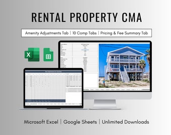 CMA-spreadsheetsjabloon prijsanalyse voor verhuur van onroerend goed voor Excel en Google Spreadsheets, spreadsheetsjabloon marktanalyse verhuurobject