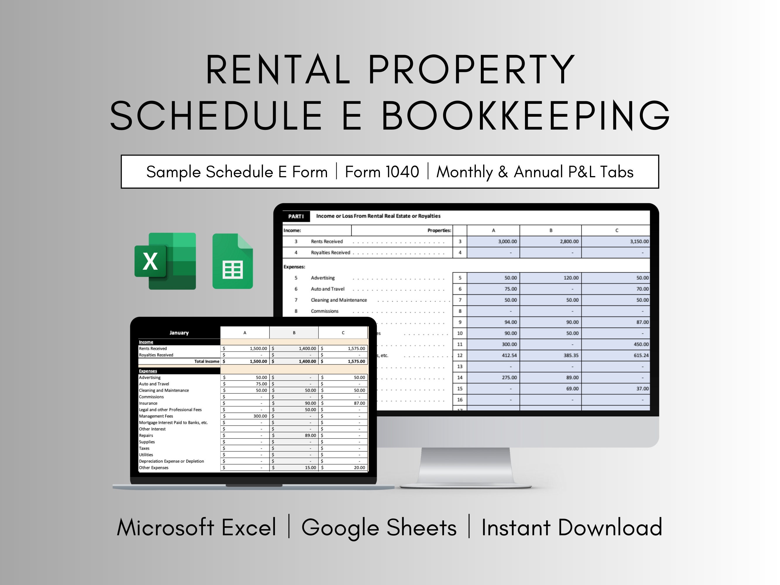 Rental Property Schedule E Accounting Spreadsheetform 1040 Accounting ...