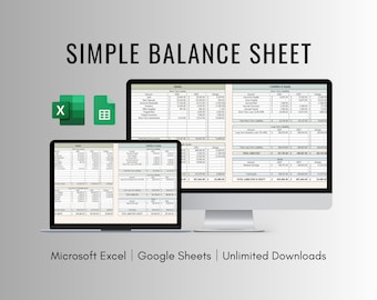 Plantilla de hoja de cálculo de balance simple, balance básico, balance fácil, activos y pasivos, balance de pequeñas empresas