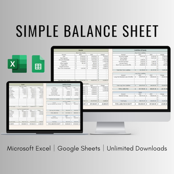 Simple Balance Sheet Spreadsheet Template , Basic Balance Sheet , Easy Balance Sheet , Assets and Liabilities , Small Business Balance Sheet