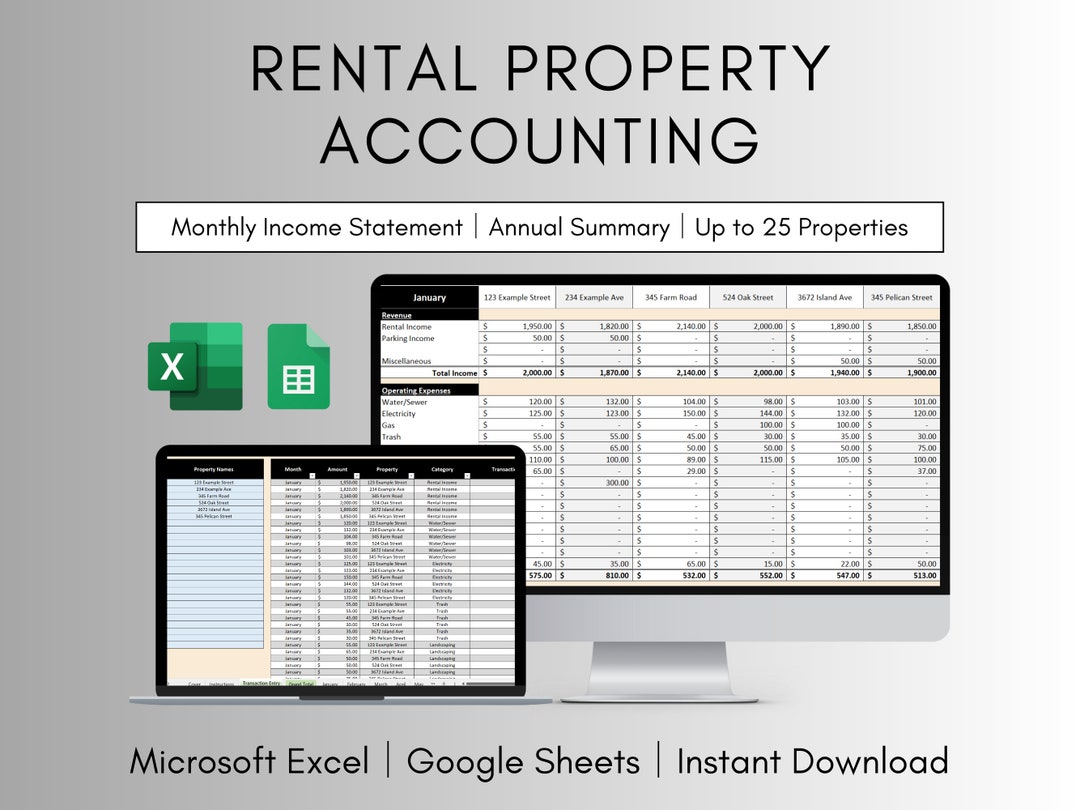 Rental Property Accounting Spreadsheet for Excel and Google - Etsy