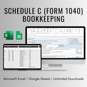 Schedule C Form 1040 Bookkeeping Spreadsheet for Excel and Google Sheets , Accounting Spreadsheet for Self Employment , Form 1040 Accounting