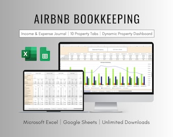 Arkusz kalkulacyjny do księgowości nieruchomości wynajmowanych przez AirBnB dla programów Excel i Arkuszy Google, śledzenie przychodów i wydatków AirBnB, księgowość nieruchomości wynajmowanych