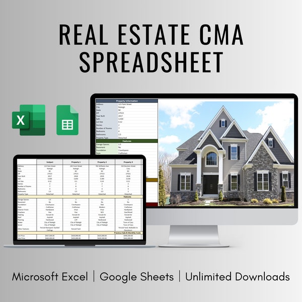 Real Estate CMA Spreadsheet , Real Estate Market Analysis Spreadsheet , Realtor CMA Spreadsheet Template , Property Comparison Spreadsheet