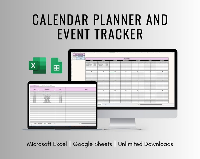 Calendar and Event Tracker Spreadsheet for Excel and Google Sheets ...