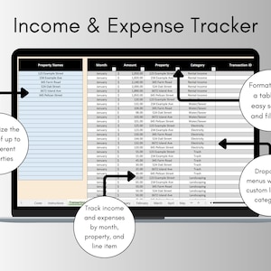 Kalkylblad för redovisning av hyresfastigheter i flera enheter för Excel och Google Sheets, intäkts- och kostnadsspårning för hyresfastigheter i flera enheter bild 4