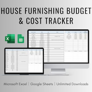 Huisinrichtingsbudget en kostentracker voor Excel en Google Spreadsheets, Airbnb-meubelkostentracker, woninginrichtingsbudget