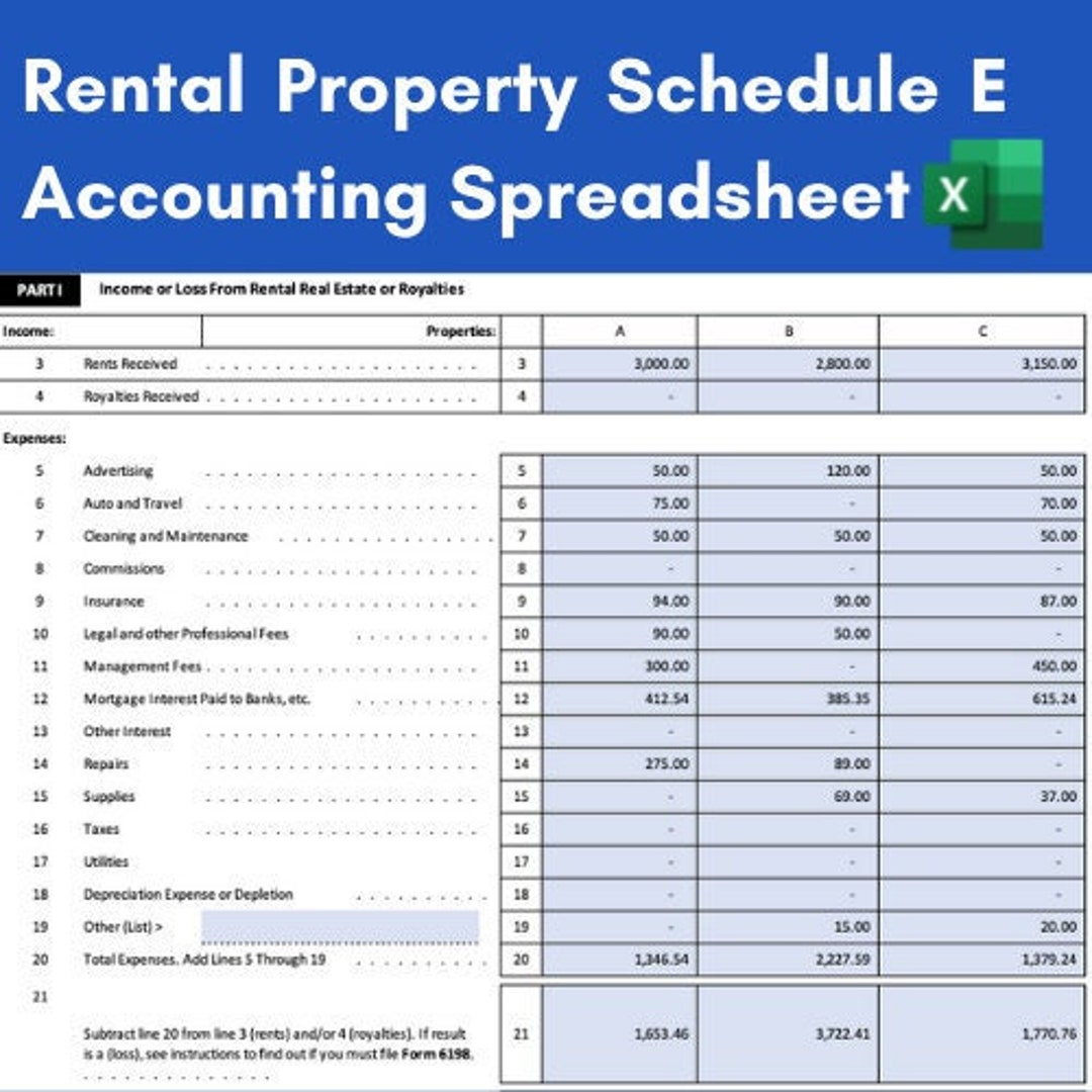 Rental Property Schedule E Accounting Spreadsheetform 1040 Etsy