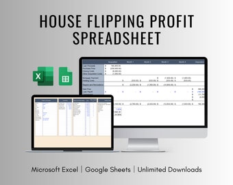 House Flipping Profit and Cost Analysis Spreadsheet for Excel and Google Sheets, House Flip Profit Tracker, House Flip Cost Tracker