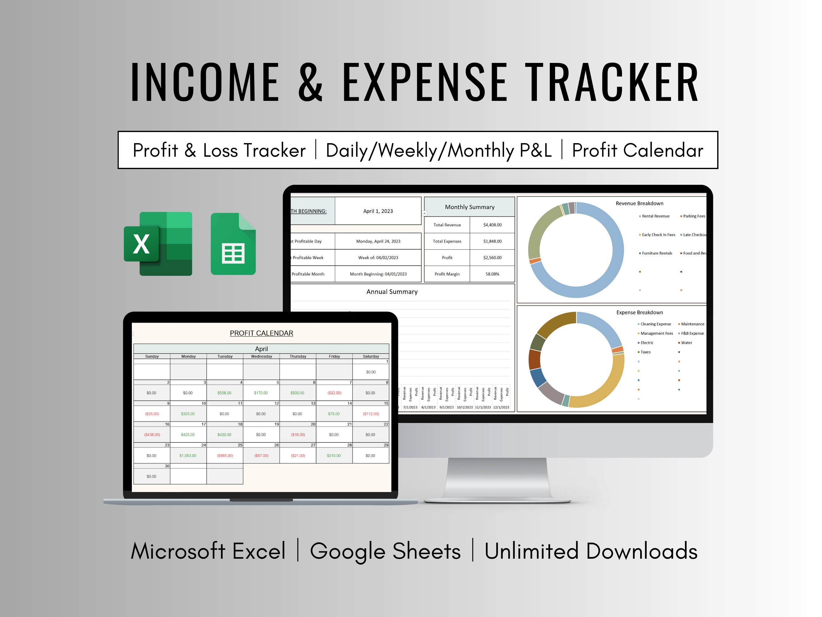 Income and Expense Tracker Spreadsheet Template for Excel and Google ...