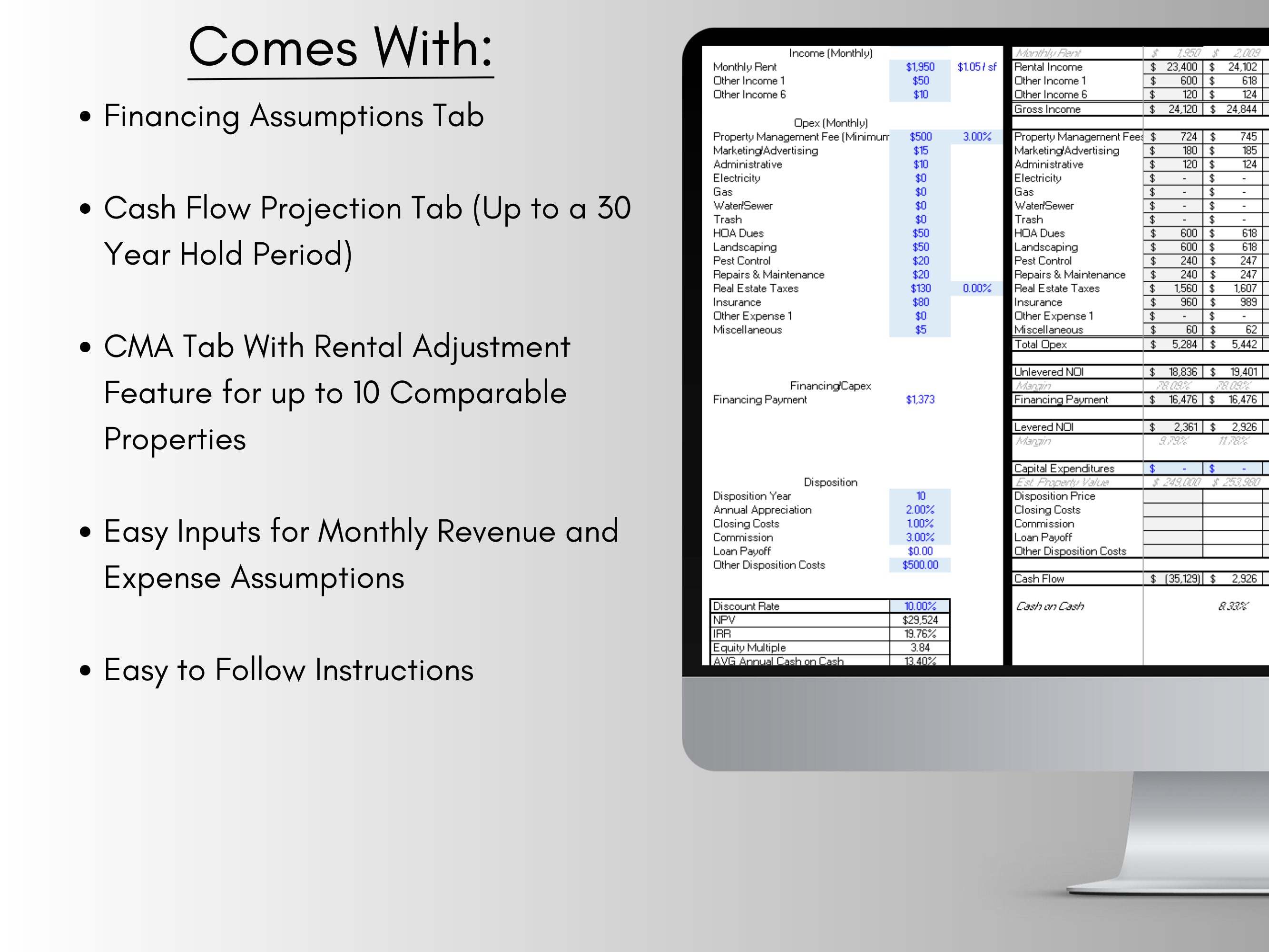 Rental Property Investment Analysis Spreadsheet for Excel and Google ...