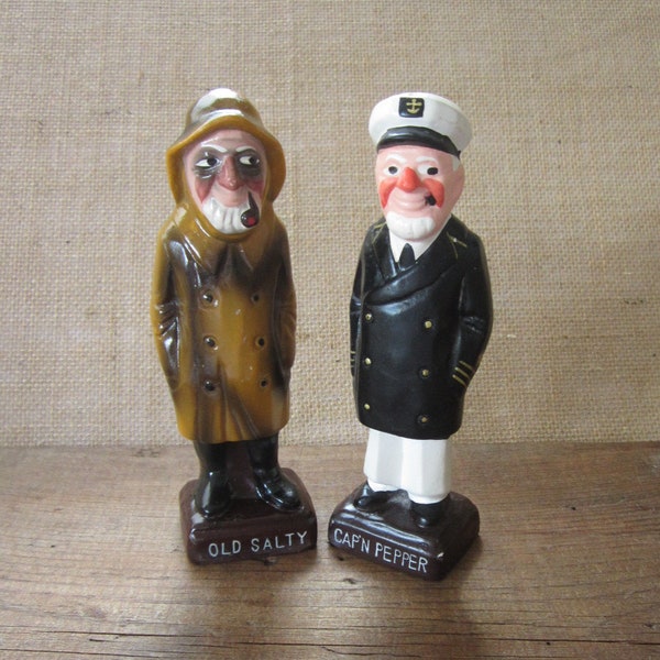 Humorous Nautical Salt & Pepper Shakers, Old Salty and Cap'n Pepper, Coastal Kitchen, Japan