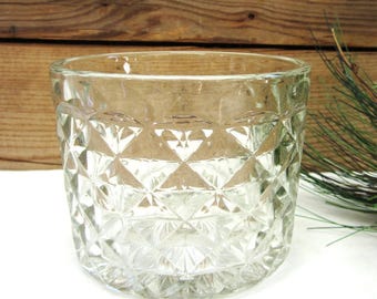 Vintage Clear Crystal Candy Dish or Jar, No Lid: Diamond Pattern