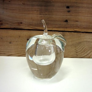 Vintage Hand Blown Glass Apple Paperweight: Mid-Century Modern Figurine