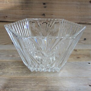 Vintage Lead Crystal Bowl: Ribbed Hexagon Etched Centerpiece
