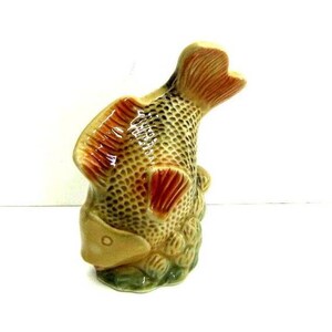 Vintage Ceramic Fish Figurine in Neutral Colors Made in Brazil, Mid Century Decor