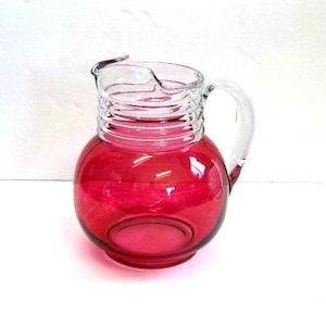 Ruby Flash Ball Pitcher or Jug by Anchor Hocking - 1950's Red and Clear Pitcher