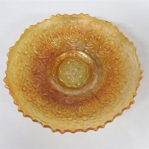 Fenton Persian Medallion Carnival Glass Plate in Marigold with Orange Tree Pattern
