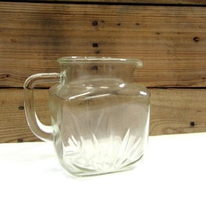 Square and Squat Juice Pitcher Federal Glass, Mid Century Sunburst Clear Glass Pitcher