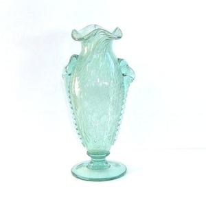 Barovier Hand Blown Murano Glass Vase with Elongated Bubbles, Light Green Murano Handblown Glass Bubble Vase