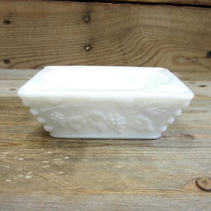 Westmoreland Milk Glass Ashtray with Grapes & Leaves Pattern