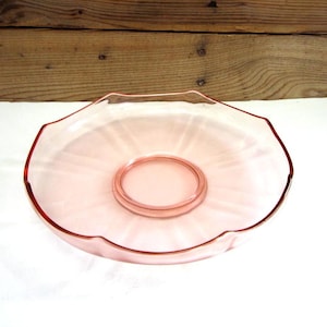 Fostoria Fairfax Pink Depression Glass Chip and Dip or Condiment Tray, Footed Pink Glass Tray