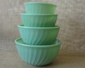 Set of 4 Fire King Jadeite Swirl Nesting Bowls - Jadeite Mixing Bowls - Anchor Hocking