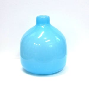Opaque Light Blue Glass Hand Blown Bottle Vase with Big Belly, Plump and Large Light Blue Glass Vase or Bottle