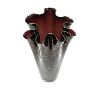 14&quot; Murano Amethyst Glass Vase with Large Flakes of Gold Glitter Made in Italy