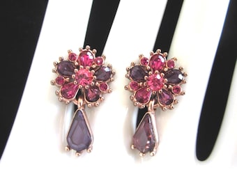 Pendientes vintage de flor de amatista y diamantes de imitación: estilo clip