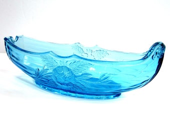 Unique Capri Blue Depression Glass Gravy Boat Shaped Like a Boat